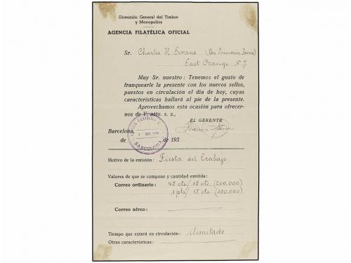 ✉ ESPAÑA. Ed. 761/62. 1938. SERIE COMPLETA, mat. PRIMER DÍA 