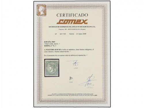 (*) ESPAÑA. Ed. 72. 1 real verde. Color excepcional. MAGNÍFI