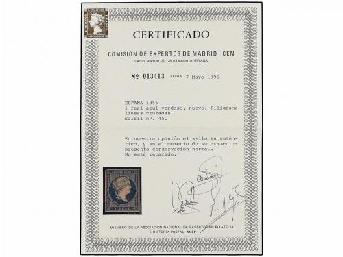 * ESPAÑA. Ed. 45. 1 real azul verdoso. Magnífico ejemplar. M