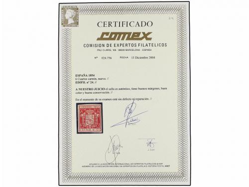 * ESPAÑA. Ed. 24. 6 cuartos carmín. PIEZA DE LUJO. Cert. COM