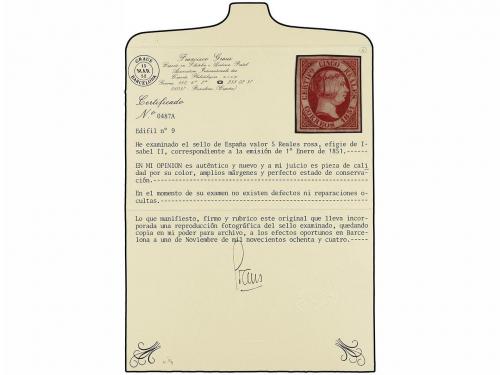 (*) ESPAÑA. Ed. 9. 5 reales rosa carmín. PIEZA DE LUJO. Cert