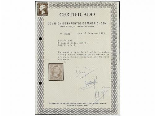 (*) ESPAÑA. Ed. 9. 5 reales rosa carmín. PIEZA DE LUJO. Cert
