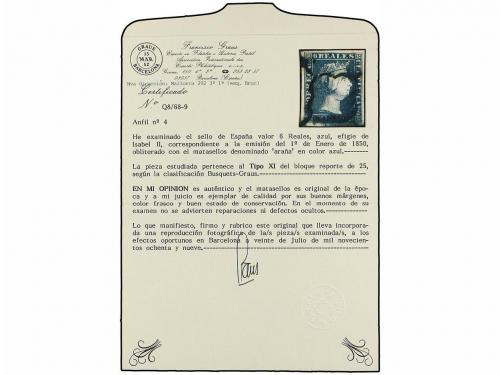 ° ESPAÑA. Ed. 4. 6 reales azul. Mat. ARAÑA AZUL. MAGNÍFICO E