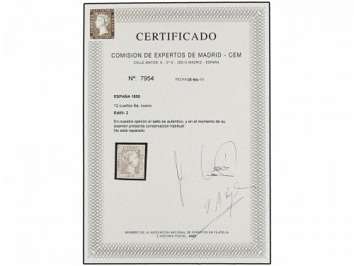 (*) ESPAÑA. Ed. 2. 12 cuartos lila gris. Márgenes muy ajusta