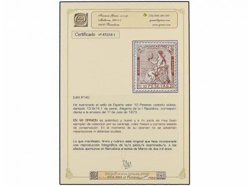 (*) ESPAÑA. Ed. 140. 10 pts. castaño violeta. MUY BONITO EJE