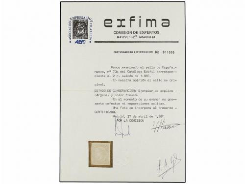 ** ESPAÑA. Ed. 73A. 2 reales salmón. PIEZA DE LUJO. Cert. EX