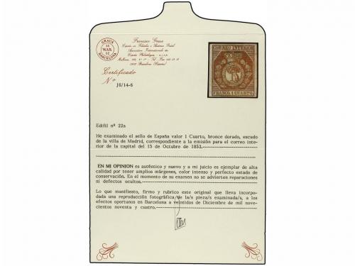 * ESPAÑA. Ed. 22. 1 cuarto bronce dorado. Márgenes y color e