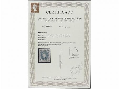 ** ESPAÑA. Ed. 252ec. 50 cts. verde ERROR DE COLOR. Centraje