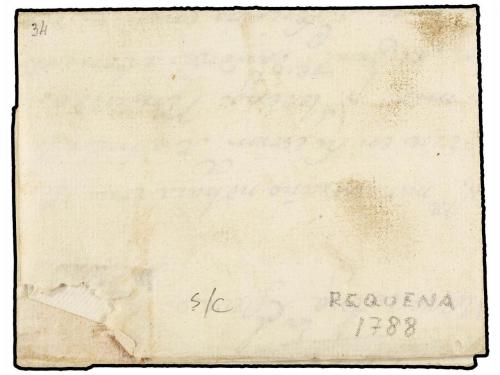 ✉ ESPAÑA: PREFILATELIA. 1788. REQUENA a VALENCIA. Marca line