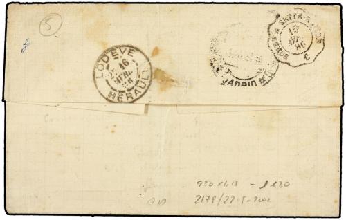 ✉ MARRUECOS. 1886. RABAT a FRANCIA. Circulada con sellos esp