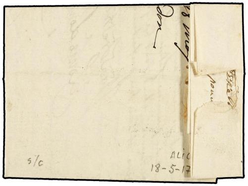 ✉ ESPAÑA: PREFILATELIA. 1740. ALICANTE a MARSELLA. Marca ALI