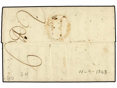 ✉ ESPAÑA: PREFILATELIA. 1748. ALICANTE a MARSELLA. Marca ALI