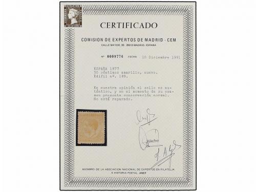 * ESPAÑA. Ed. 189. 50 cts. amarillo. Excelente centraje. PIE