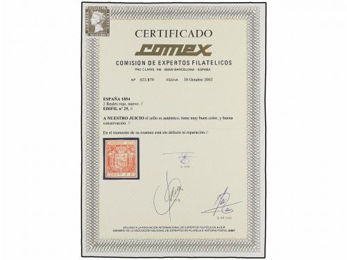 * ESPAÑA. Ed. 25. 2 reales bermellón. Color muy intenso. PIE