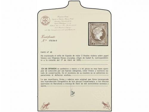 * ESPAÑA. Ed. 46. 2 reales violeta. MAGNÍFICO EJEMPLAR. Cert