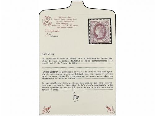 * ESPAÑA. Ed. 86. 20 cts. lila. Buen centraje para este sell