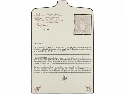 * ESPAÑA. Ed. 111. 1 Esc. 600 mils. violeta, excelente centr