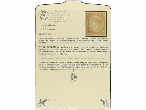 * ESPAÑA. Ed. 73A. 2 reales salmón. PIEZA DE LUJO. Cert. GRA