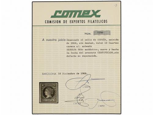 (*) ESPAÑA. Ed. 53. 12 cuartos carmín. PIEZA DE LUJO. Cert. 