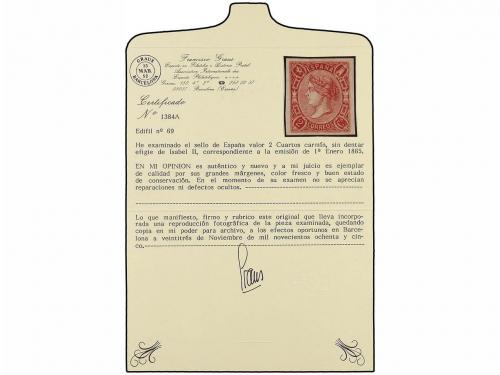 ** ESPAÑA. Ed. 69. 2 cuartos rosa carmín. PIEZA DE LUJO. Cer