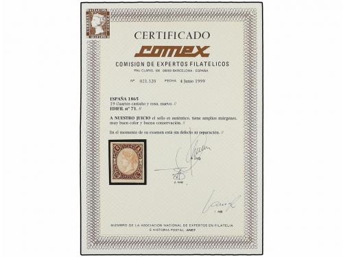 * ESPAÑA. Ed. 71. 19 cuartos castaño y rosa. PIEZA DE LUJO. 