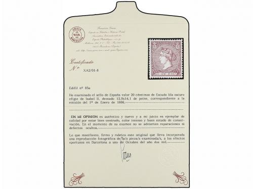 ** ESPAÑA. Ed. 85. 20 cts. violeta. Color excepcional. PIEZA