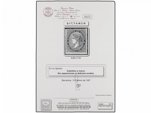 * ESPAÑA. Ed. 92. 20 cts. lila. MAGNÍFICO EJEMPLAR. Dictamen