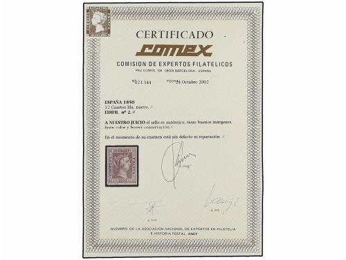* ESPAÑA. Ed. 2. 12 cuartos lila. MAGNÍFICO EJEMPLAR. Cert. 