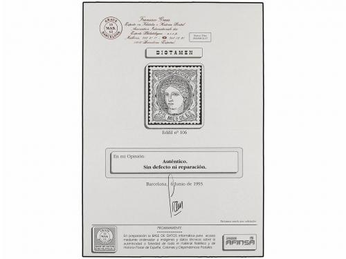(*) ESPAÑA. Ed. 106. 25 mils. lila. PIEZA DE LUJO. Dictamen 