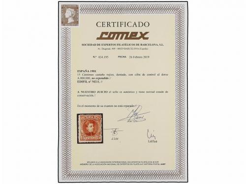 * ESPAÑA. Ed. NE 11. NO EMITIDO. 15 cts. castaño. Muy bonito