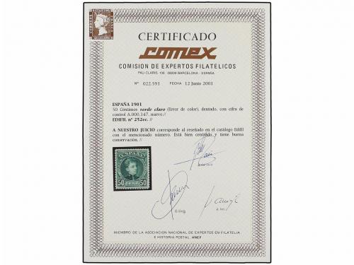 * ESPAÑA. Ed. 252ec. 50 cts. verde claro, ERROR DE COLOR, nu