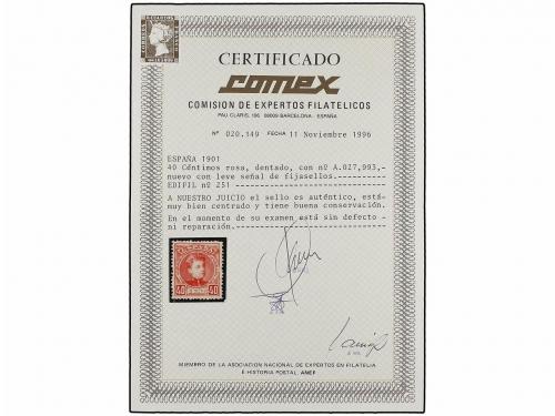 * ESPAÑA. Ed. 251. 40 cts. rosa. Excelentes centrajes. Cert.