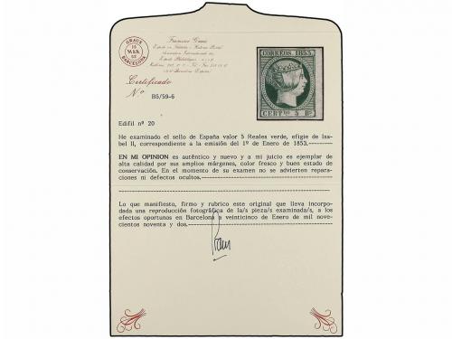 (*) ESPAÑA. Ed. 20. 5 reales verde, borde de hoja por la der
