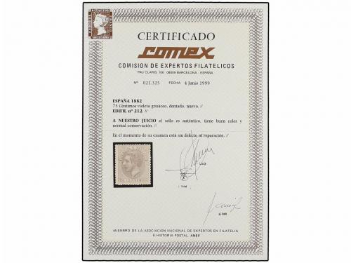** ESPAÑA. Ed. 212. 75 cts. gris. MAGNÍFICO EJEMPLAR. Cert. 