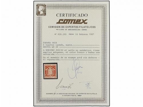 (*) ESPAÑA. Ed. 24. 6 cuartos carmín. PIEZA DE LUJO. Cert. C