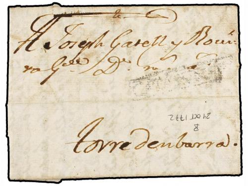 ✉ ESPAÑA: PREFILATELIA. 1772. BARCELONA a TORREDEMBARRA. Al 