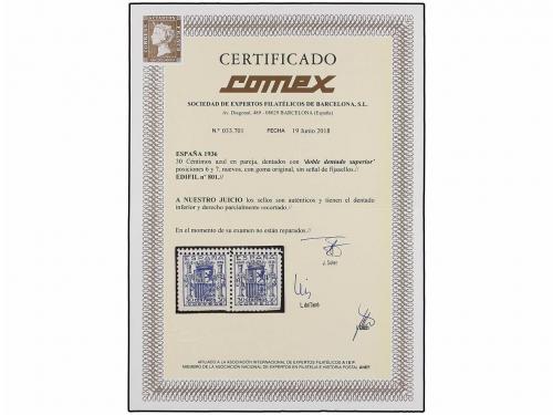 ** ESPAÑA. Ed. 801. 30 cts. azul. DOBLE DENTADO y MARGEN INF