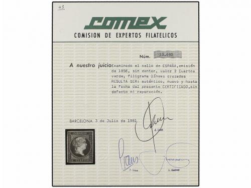 * ESPAÑA. Ed. 43. 2 cuartos verde. Grandes márgenes conserva