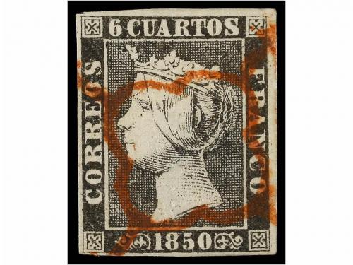 ° ESPAÑA. Ed. 1 y 1A. 6 cuartos negro, pl. I y II. 4 sellos 