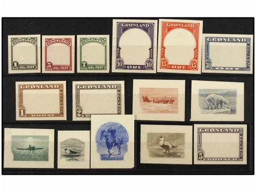 GROENLANDIA. 1945. PLATE PROOFS on card. AMERICAN BANK NOTE.