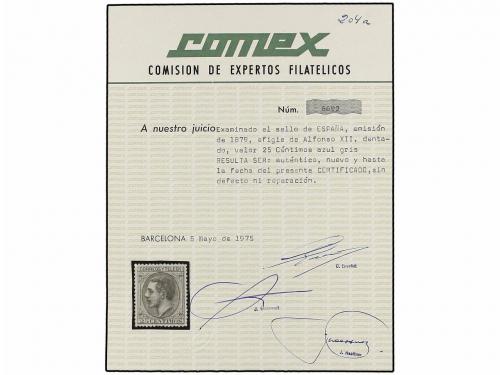 ** ESPAÑA. Ed. 204. 25 cts. gris. PIEZA DE LUJO. Cert. COMEX