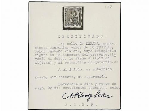 (*) ESPAÑA. Ed. 140. 10 pts. castaño violeta. PIEZA DE LUJO.