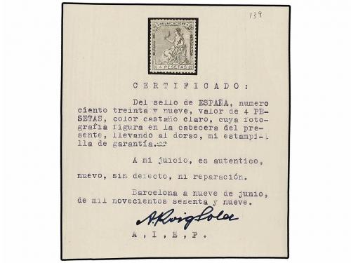 * ESPAÑA. Ed. 139. 4 pts. castaño. Excelente presencia, dent