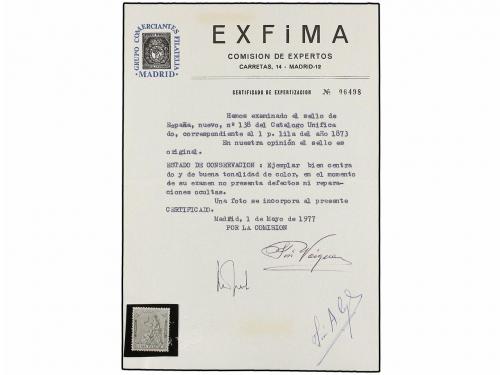 * ESPAÑA. Ed. 138. 1 pta. gris. PIEZA DE LUJO. Cert. EXFIMA.