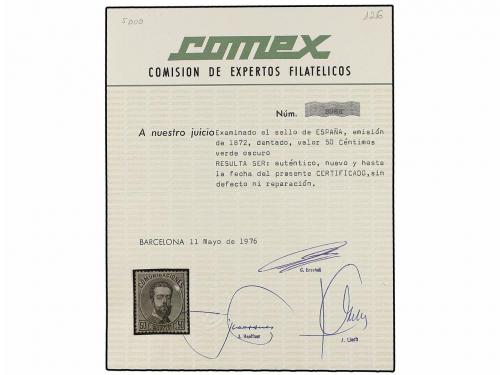 (*) ESPAÑA. Ed. 126. 50 cts. verde. PIEZA DE LUJO. Cert. COM