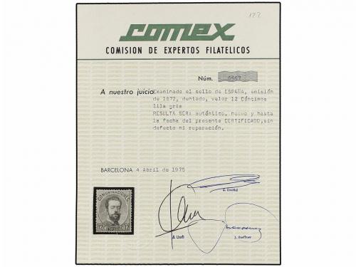 * ESPAÑA. Ed. 122. 12 cts. gris. PIEZA DE LUJO. Cert. COMEX.
