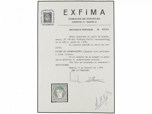 * ESPAÑA. Ed. 110. 400 mils. verde. PIEZA DE LUJO. Cert. EXF