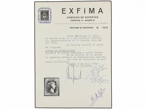* ESPAÑA. Ed. 2. 12 cuartos lila. PIEZA DE LUJO. Cert. EXFIM