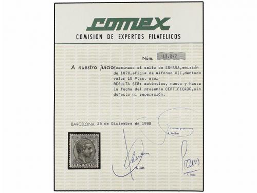 * ESPAÑA. Ed. 199. 10 pts. azul. PIEZA DE LUJO. Cert. COMEX.
