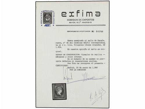(*) ESPAÑA. Ed. 46. 2 reales violeta. PIEZA DE LUJO. Cert. E